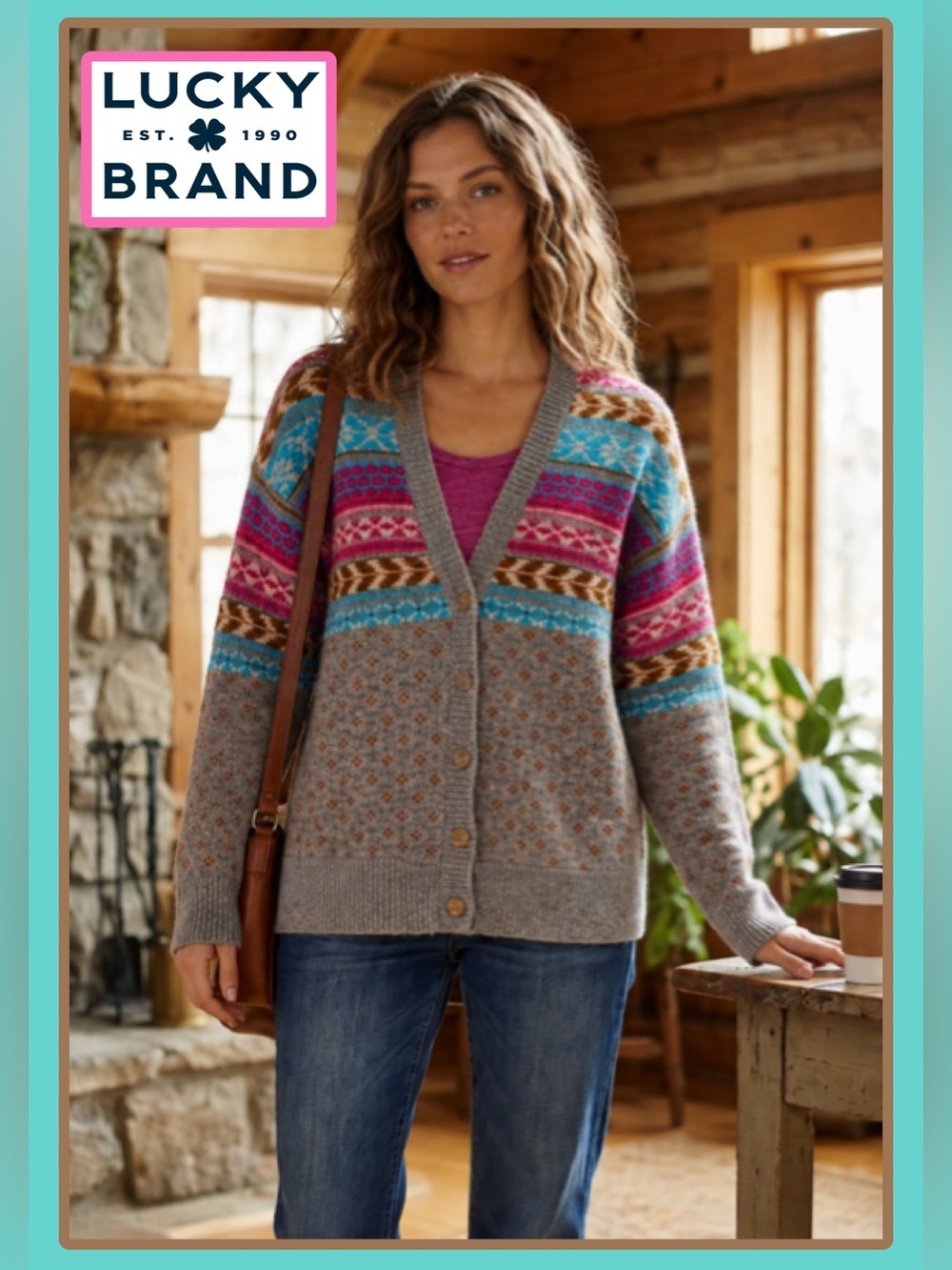 NWT Lucky Brand Fair Isle Cardigan Sweater Large Cozy Colorful Knit